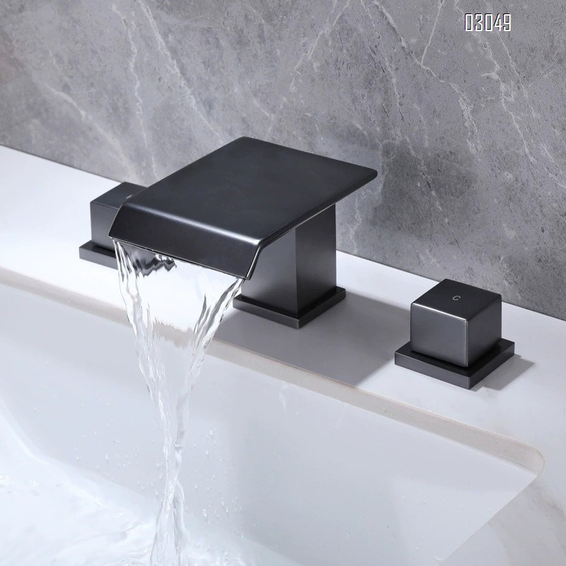 Luxury Brass body bathroom sink Three hole Separate basin faucet chrome faucet under-counter waterfall faucet wash basin faucet