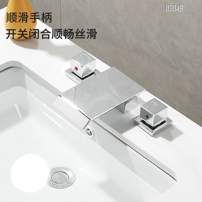 Luxury Brass body bathroom sink Three hole Separate basin faucet chrome faucet under-counter waterfall faucet wash basin faucet