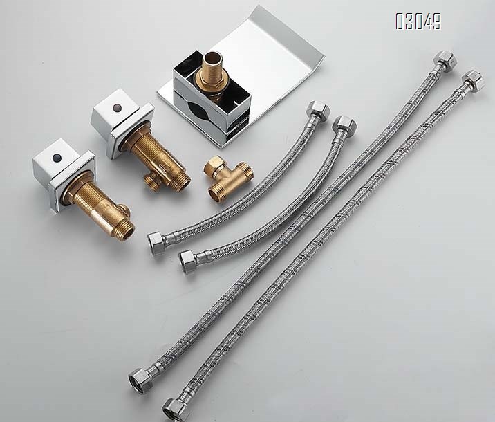 Luxury Brass body bathroom sink Three hole Separate basin faucet chrome faucet under-counter waterfall faucet wash basin faucet