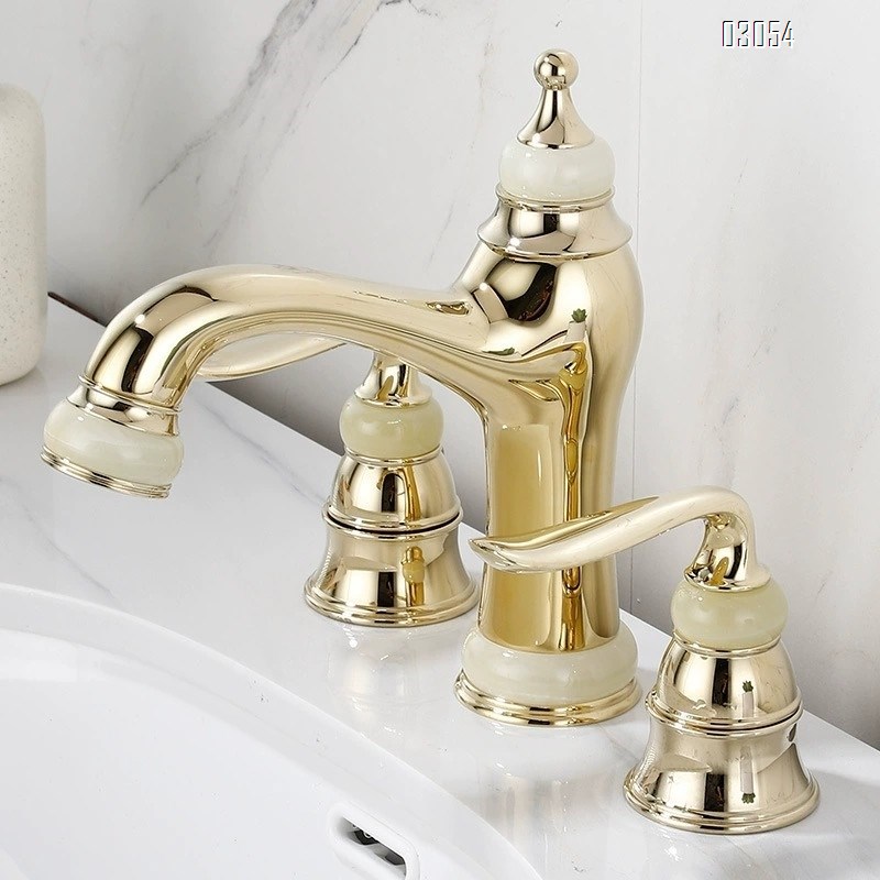 Golden bathroom sink faucet brass accessories jade stone accessories handle faucet cold and hot switch beauty