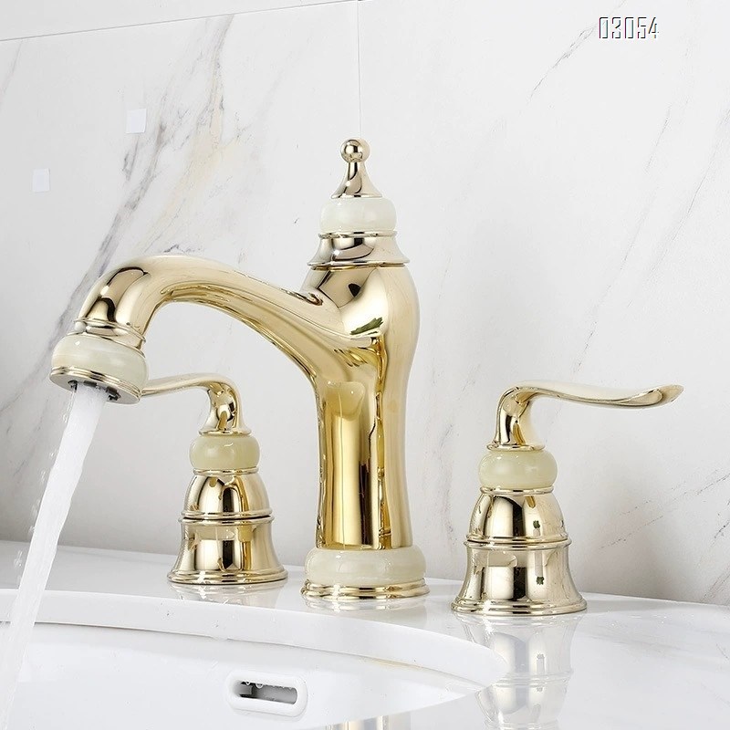 Golden bathroom sink faucet brass accessories jade stone accessories handle faucet cold and hot switch beauty
