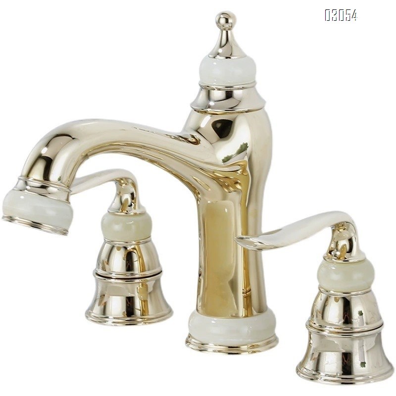 Golden bathroom sink faucet brass accessories jade stone accessories handle faucet cold and hot switch beauty