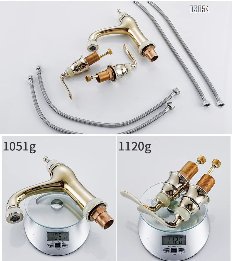 Golden bathroom sink faucet brass accessories jade stone accessories handle faucet cold and hot switch beauty