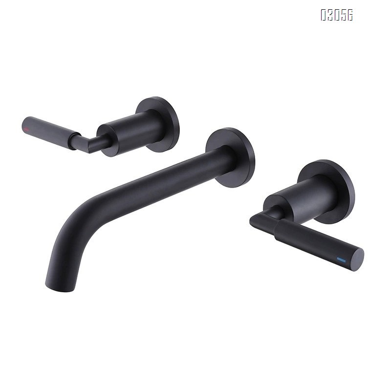 Brass Wall-mounted basin faucet with double handle switch; European embedded concealed faucet with cold and hot water dual opening