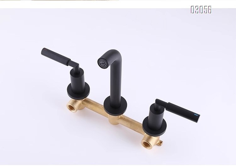 Brass Wall-mounted basin faucet with double handle switch; European embedded concealed faucet with cold and hot water dual opening