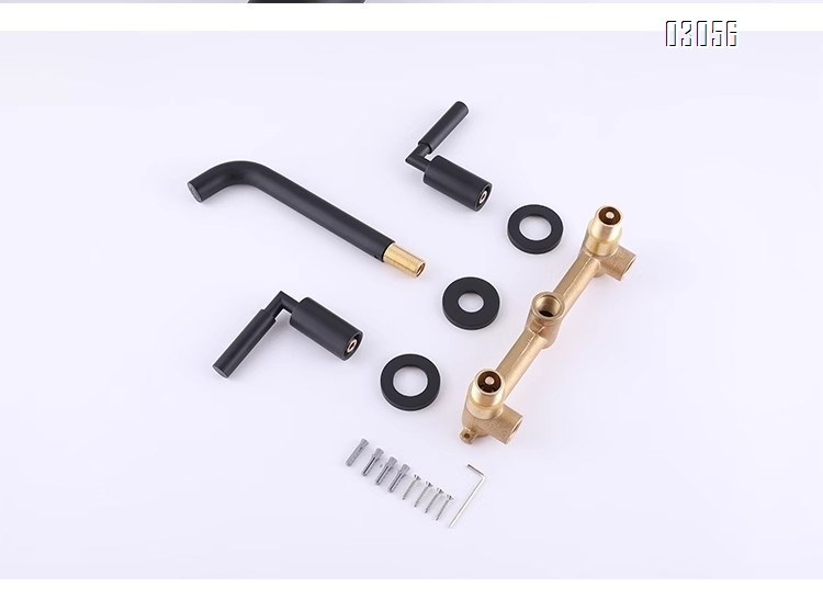 Brass Wall-mounted basin faucet with double handle switch; European embedded concealed faucet with cold and hot water dual opening