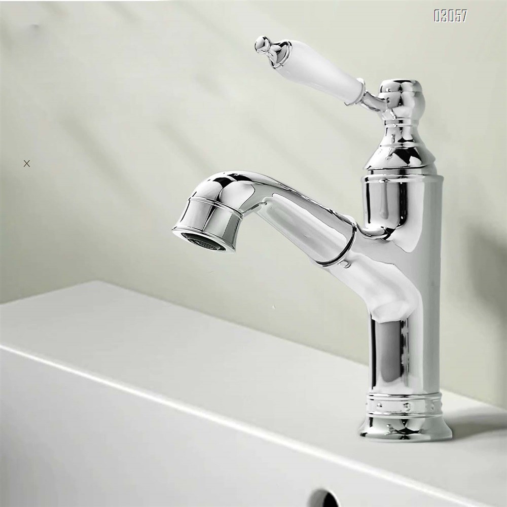 French vintage full Brass pull-out wash basin faucet under-counter basin cold and hot single hole faucet bathroom cabinet