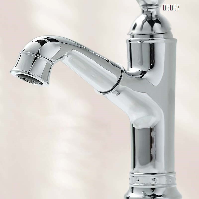 French vintage full Brass pull-out wash basin faucet under-counter basin cold and hot single hole faucet bathroom cabinet
