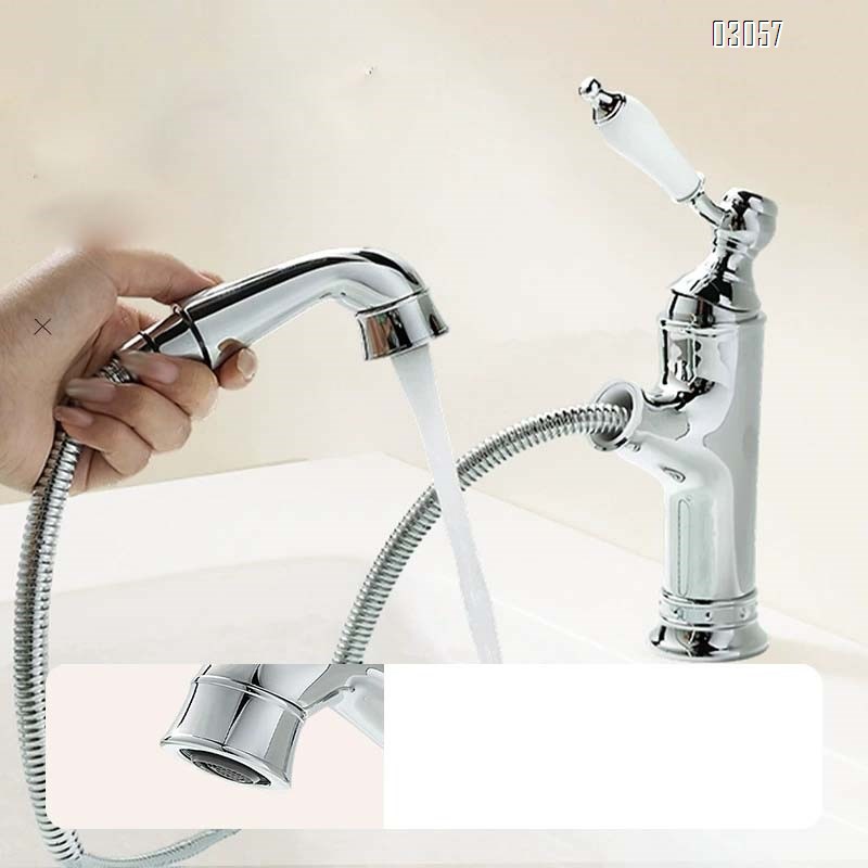 French vintage full Brass pull-out wash basin faucet under-counter basin cold and hot single hole faucet bathroom cabinet