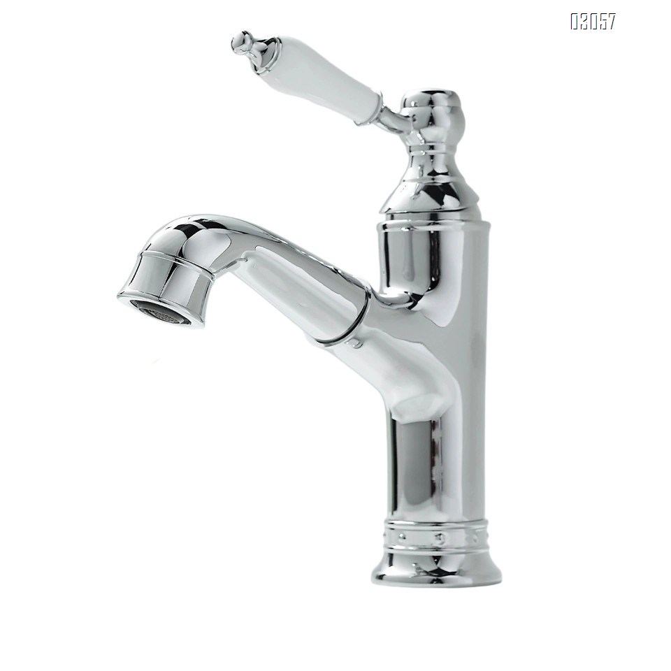 French vintage full Brass pull-out wash basin faucet under-counter basin cold and hot single hole faucet bathroom cabinet