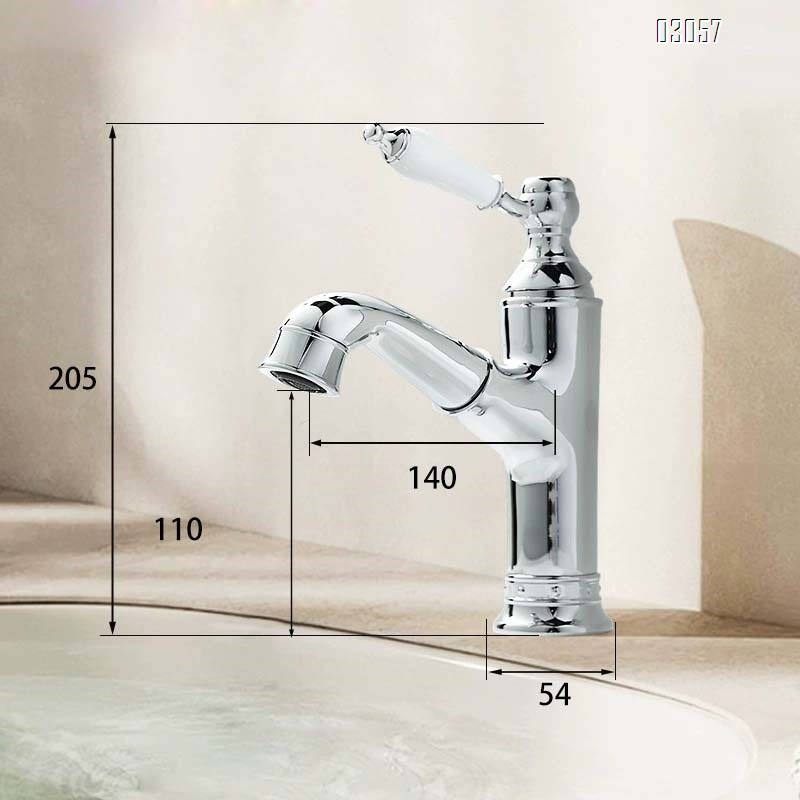 French vintage full Brass pull-out wash basin faucet under-counter basin cold and hot single hole faucet bathroom cabinet