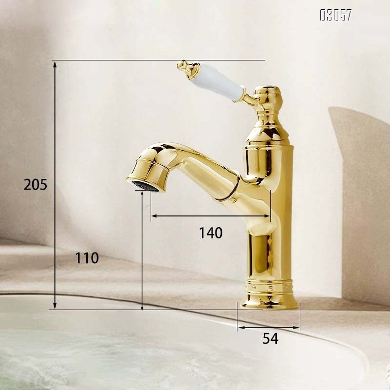French vintage full Brass pull-out wash basin faucet under-counter basin cold and hot single hole faucet bathroom cabinet