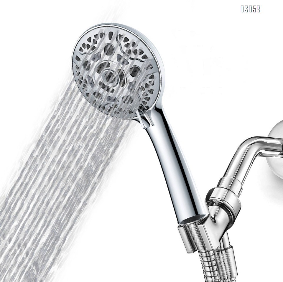 High Pressure Handheld Shower Head with Anti-clog Nozzles,59'' Stainless Hose and Adjustable Bracket ,Chrome