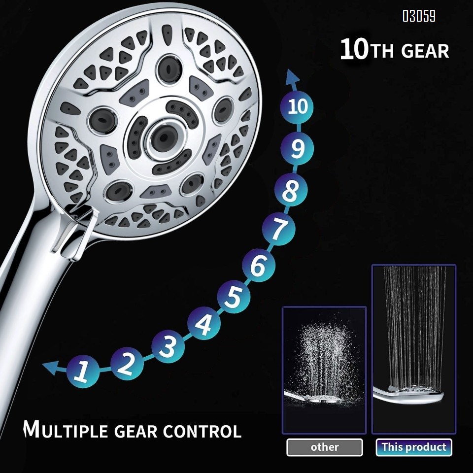 High Pressure Handheld Shower Head with Anti-clog Nozzles,59'' Stainless Hose and Adjustable Bracket ,Chrome