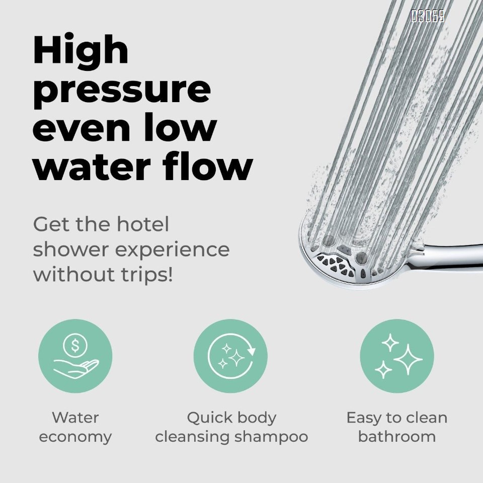 High Pressure Handheld Shower Head with Anti-clog Nozzles,59'' Stainless Hose and Adjustable Bracket ,Chrome