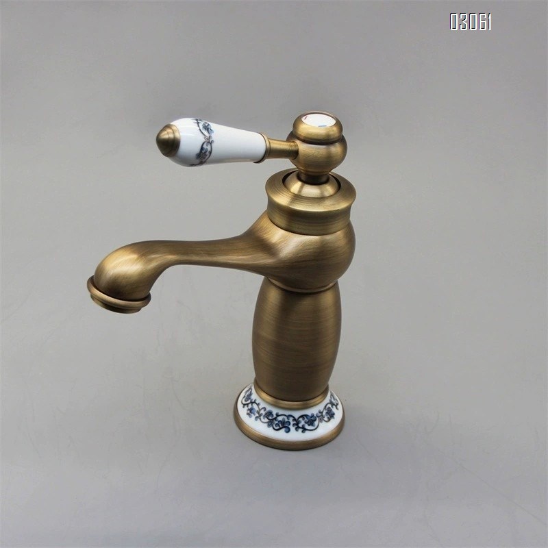 Antique brass bathroom sink basin cold and hot water faucet black and gold blue and white porcelain bathroom wash basin single hole faucet