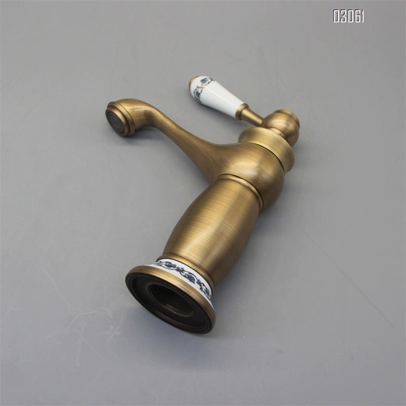 Antique brass bathroom sink basin cold and hot water faucet black and gold blue and white porcelain bathroom wash basin single hole faucet