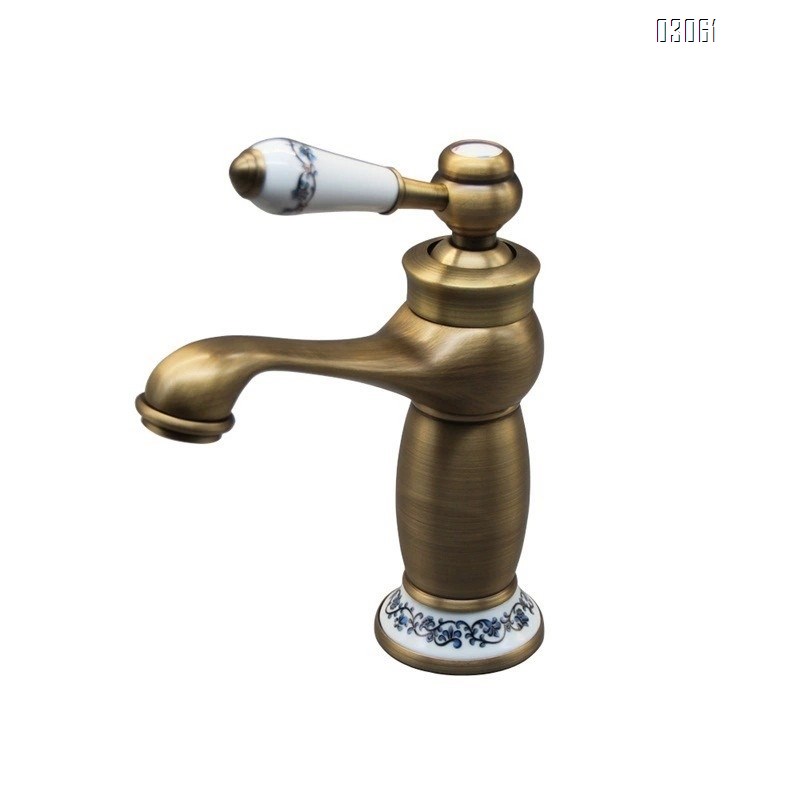 Antique brass bathroom sink basin cold and hot water faucet black and gold blue and white porcelain bathroom wash basin single hole faucet