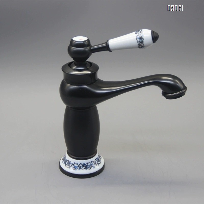 Antique brass bathroom sink basin cold and hot water faucet black and gold blue and white porcelain bathroom wash basin single hole faucet