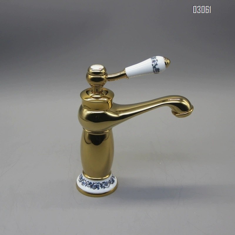 Antique brass bathroom sink basin cold and hot water faucet black and gold blue and white porcelain bathroom wash basin single hole faucet