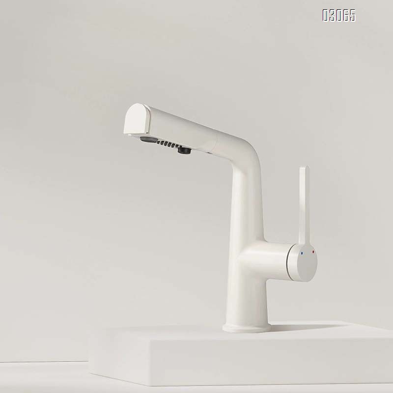 Brass Cream style home pull-out Bathroom sink basin faucets raised and rotated telescopic wash cabinet cold and hot water dragon