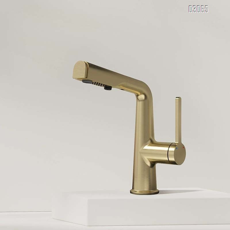 Brass Cream style home pull-out Bathroom sink basin faucets raised and rotated telescopic wash cabinet cold and hot water dragon
