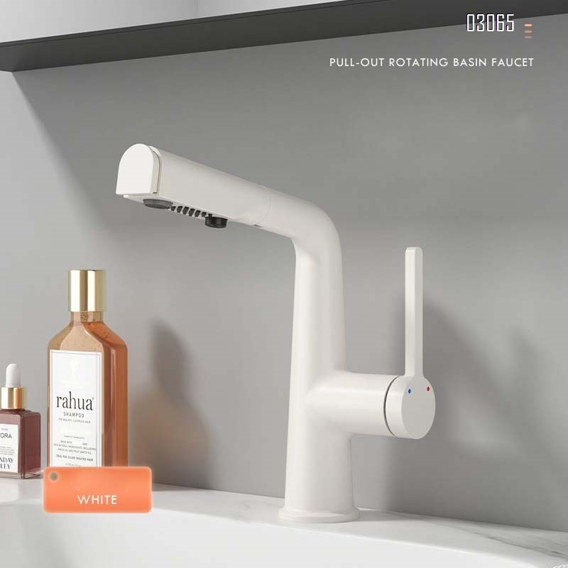 Brass Cream style home pull-out Bathroom sink basin faucets raised and rotated telescopic wash cabinet cold and hot water dragon