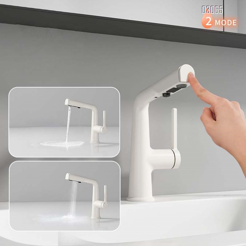 Brass Cream style home pull-out Bathroom sink basin faucets raised and rotated telescopic wash cabinet cold and hot water dragon