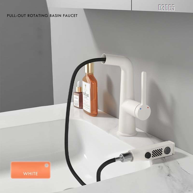 Brass Cream style home pull-out Bathroom sink basin faucets raised and rotated telescopic wash cabinet cold and hot water dragon