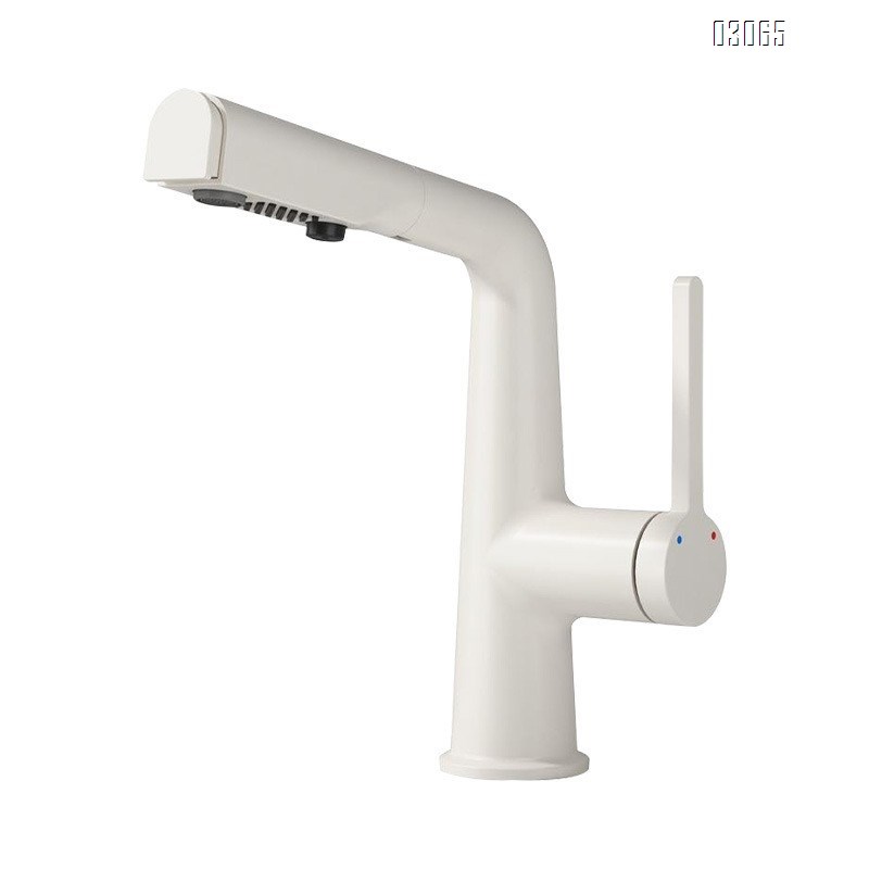 Brass Cream style home pull-out Bathroom sink basin faucets raised and rotated telescopic wash cabinet cold and hot water dragon