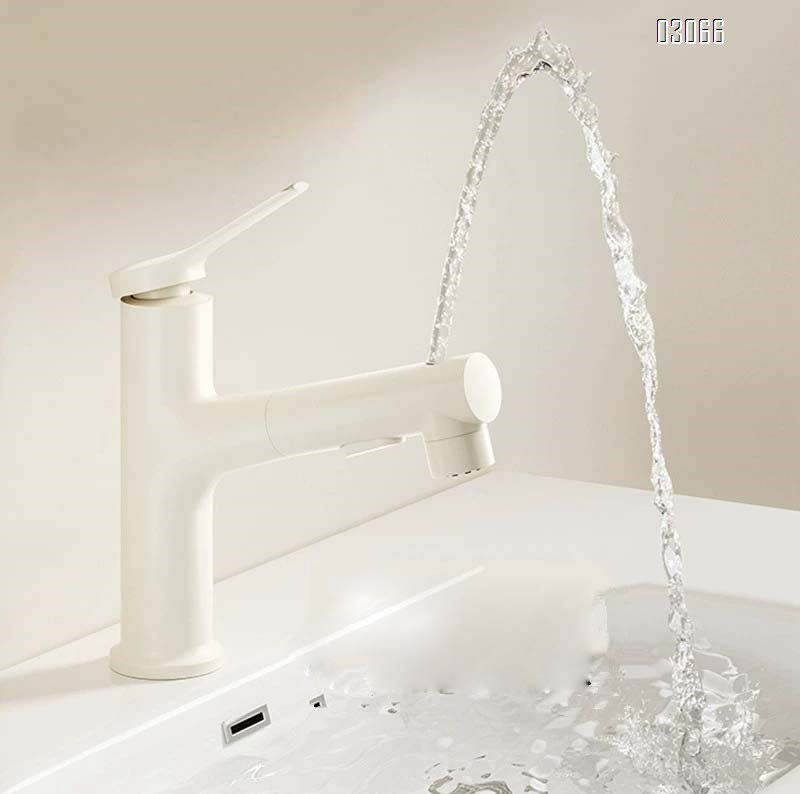Brass Cream white countertop bathroom basin faucets with pull-out cold and hot water faucet rotatable wash basin faucet popular faucet