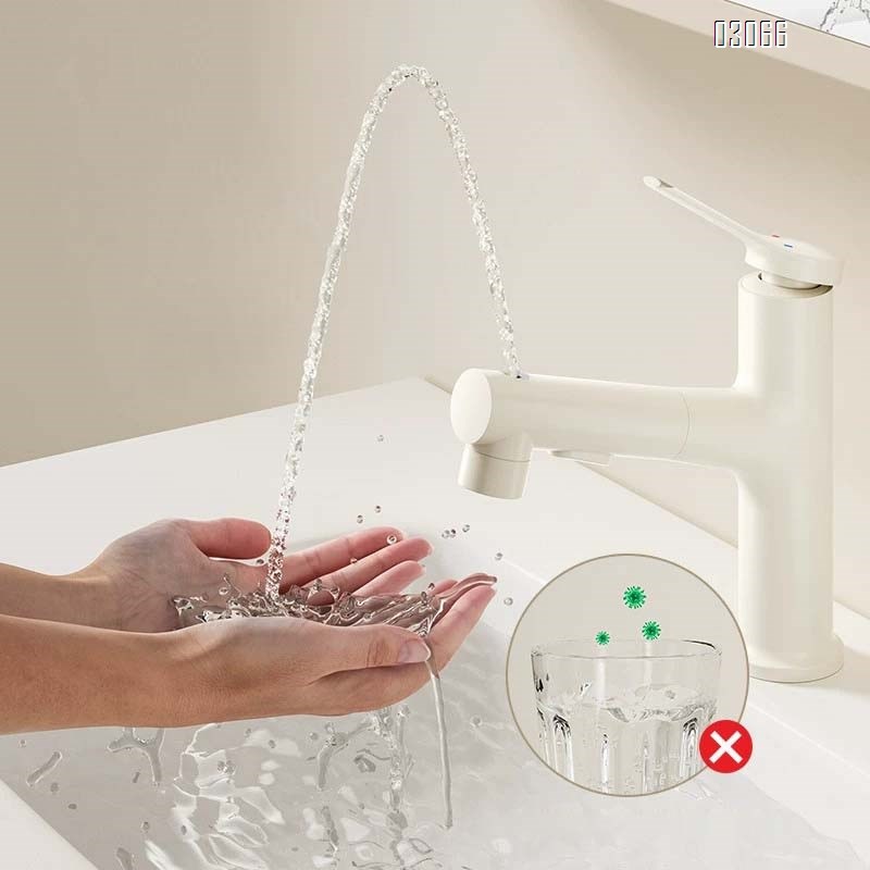 Brass Cream white countertop bathroom basin faucets with pull-out cold and hot water faucet rotatable wash basin faucet popular faucet