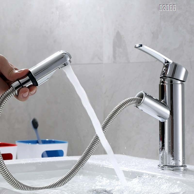 Brass Cream white countertop bathroom basin faucets with pull-out cold and hot water faucet rotatable wash basin faucet popular faucet