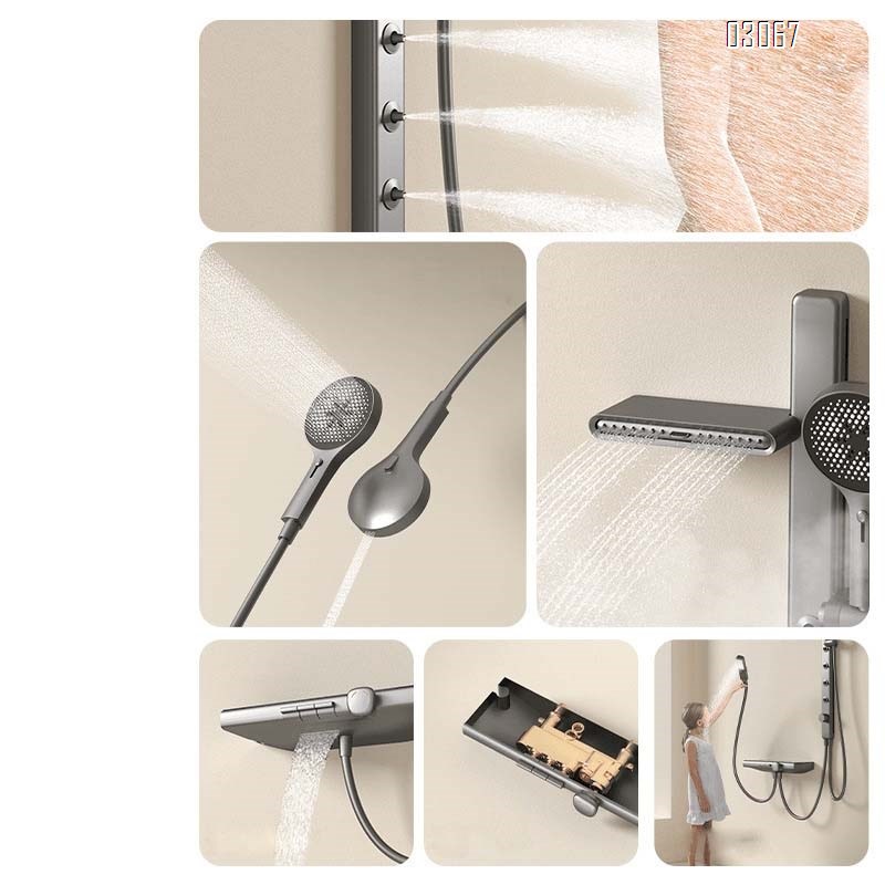 Gunmetal Grey full Brass shower set with digital spray head for home bathroom shower and bath pressure increase