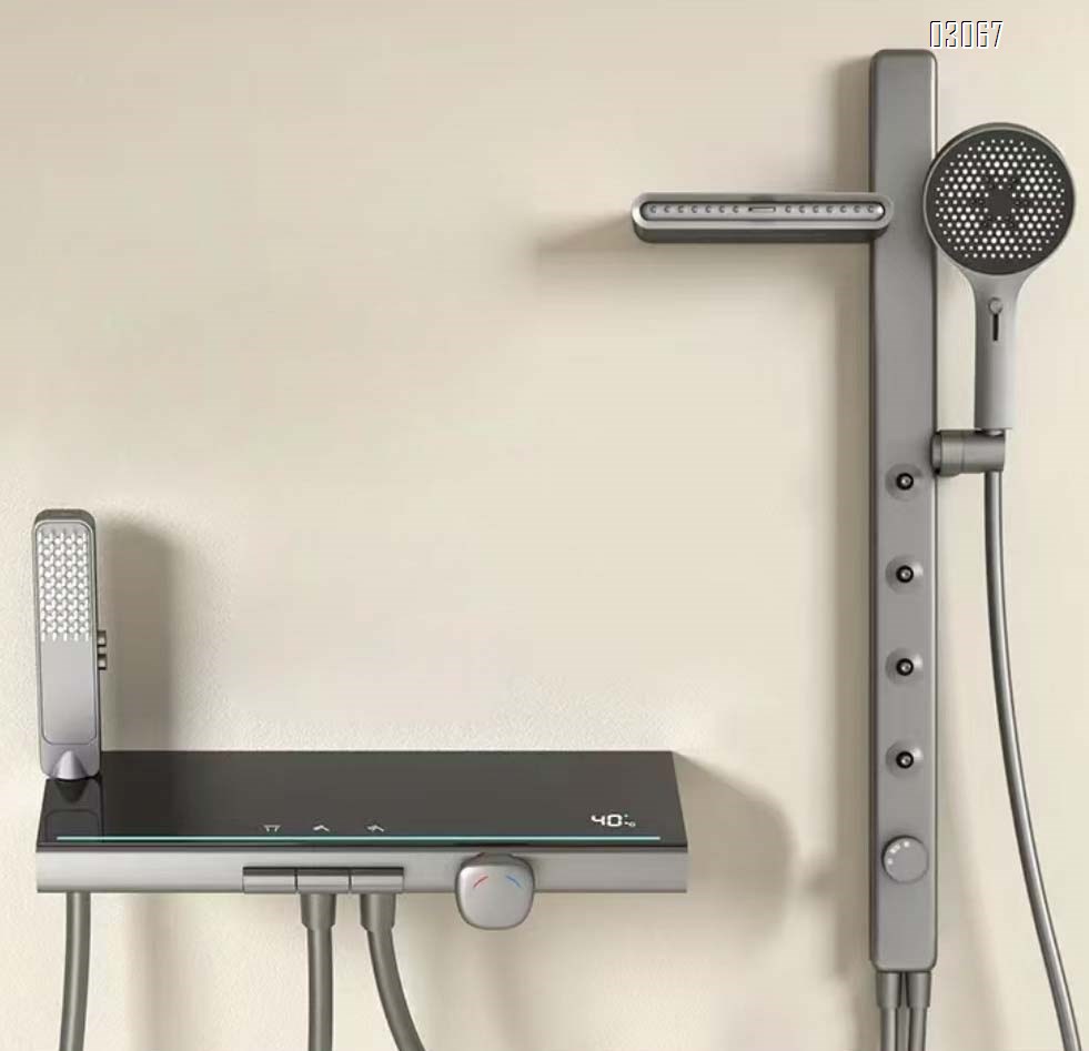Gunmetal Grey full Brass shower set with digital spray head for home bathroom shower and bath pressure increase