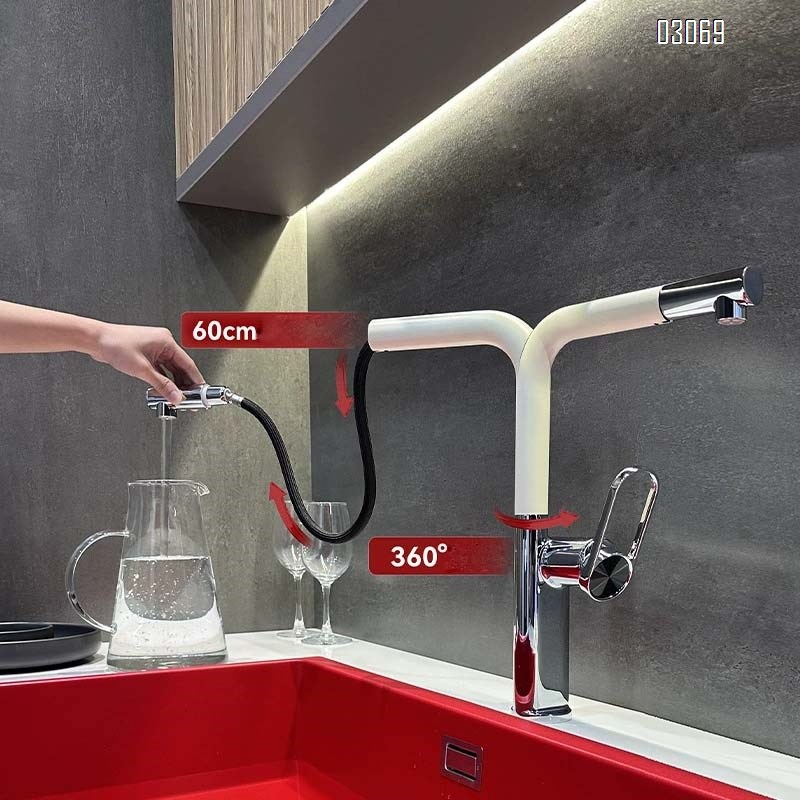 Gunmetal gray kitchen pull-out faucet with cold and hot water all-Brass vegetable sink satin finish wash basin faucet