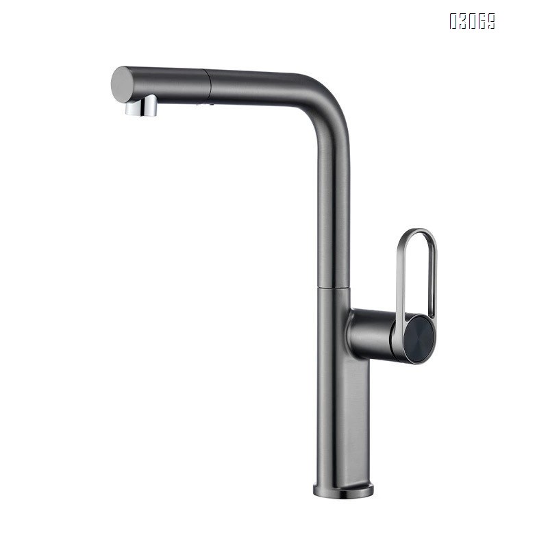 Gunmetal gray kitchen pull-out faucet with cold and hot water all-Brass vegetable sink satin finish wash basin faucet