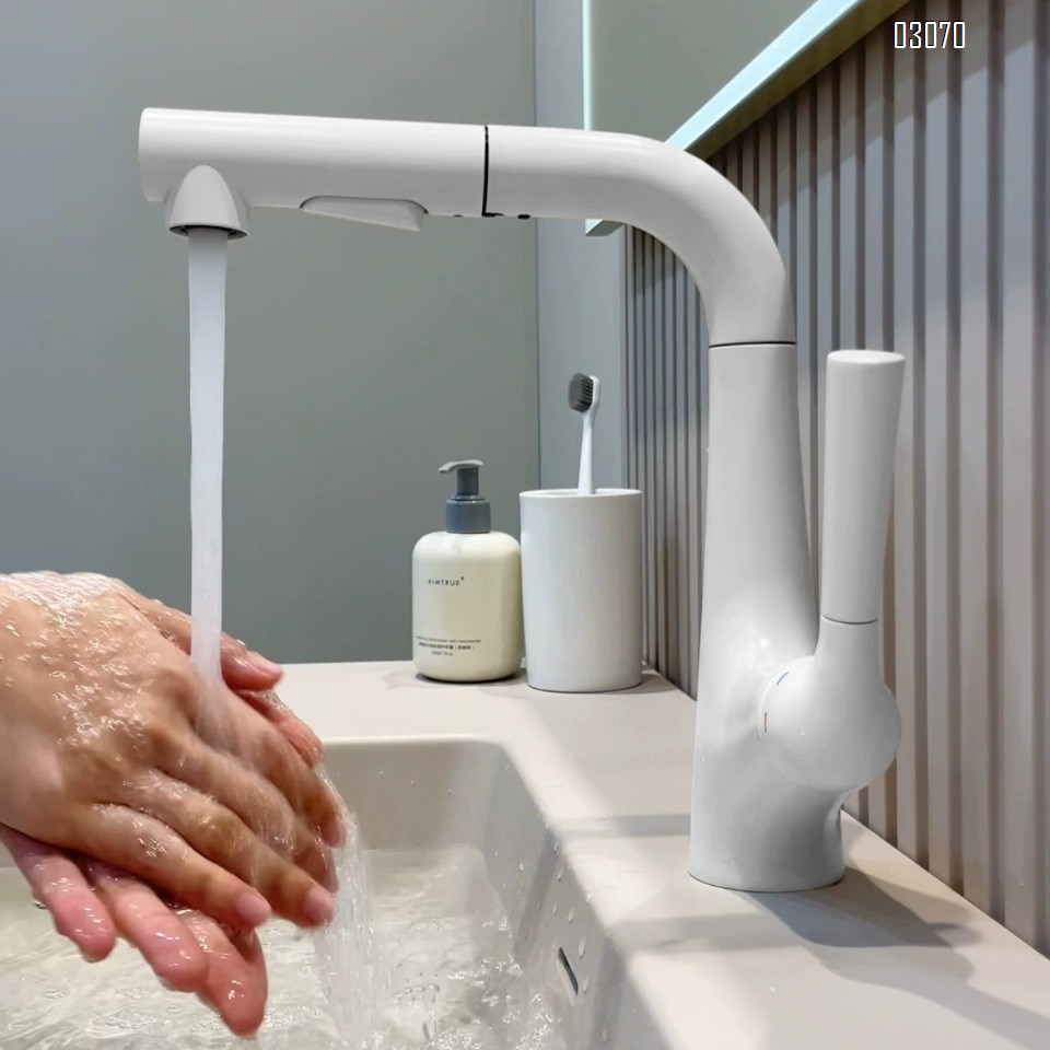 Gun Grey wash basin pull-out faucet lift bathroom basin Brass bathroom cabinet counter Cold and hot water