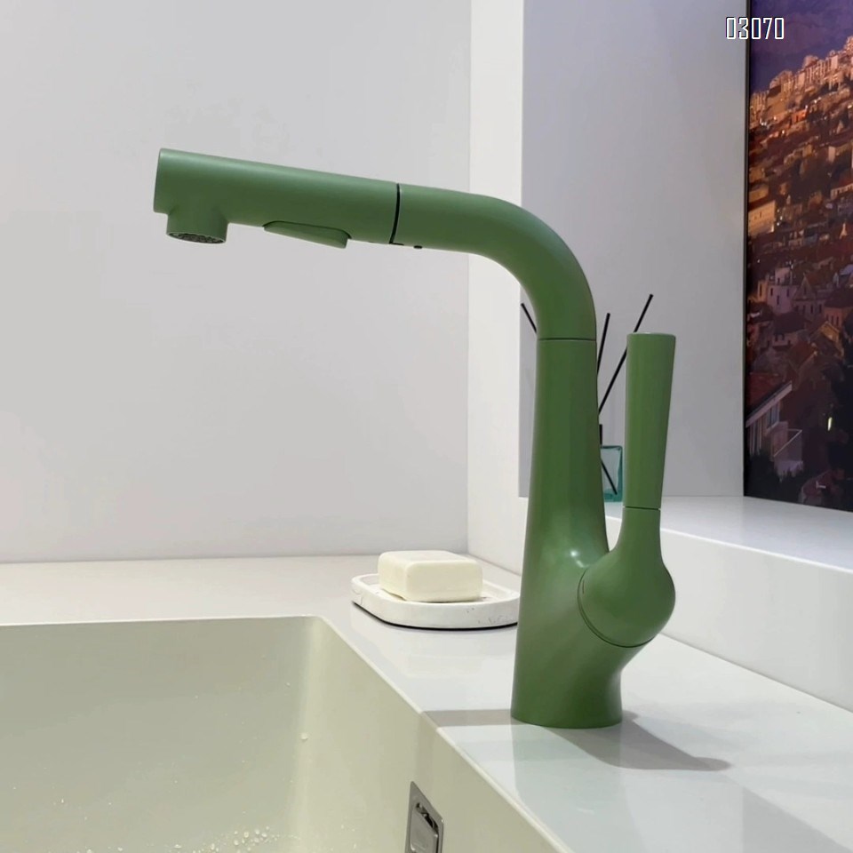 Gun Grey wash basin pull-out faucet lift bathroom basin Brass bathroom cabinet counter Cold and hot water