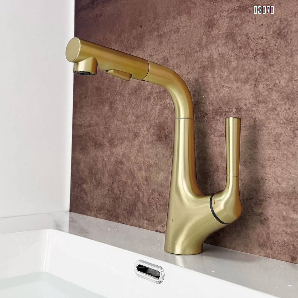Gun Grey wash basin pull-out faucet lift bathroom basin Brass bathroom cabinet counter Cold and hot water