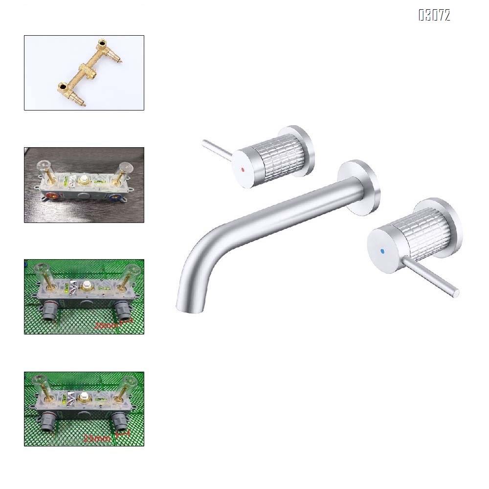 Luxury Simple Hidden In-Wall-mounted Full Brass Separate Hot and Cold Double-Handle Wash Basin Faucet