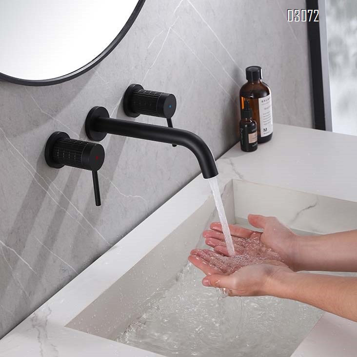 Luxury Simple Hidden In-Wall-mounted Full Brass Separate Hot and Cold Double-Handle Wash Basin Faucet