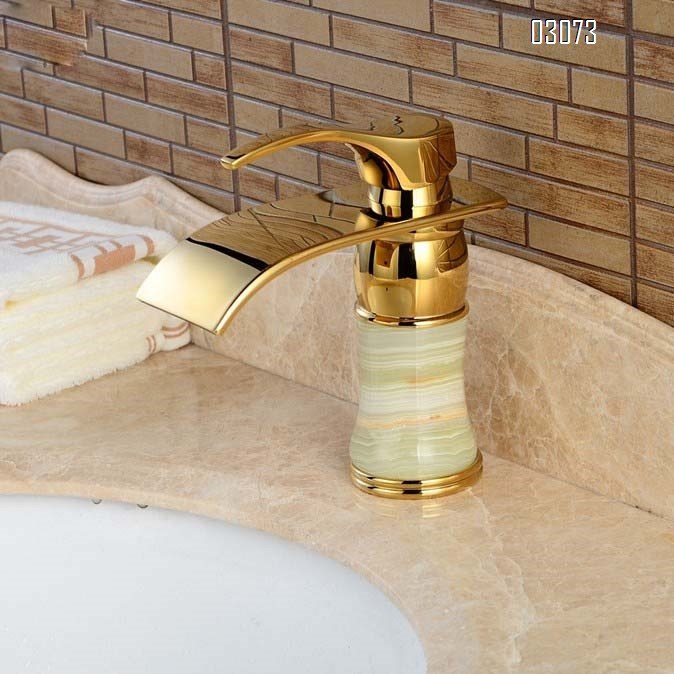 Sit-down jade waterfall lift-style faucet under-counter basin cold and hot water faucet bathroom wash basin faucet