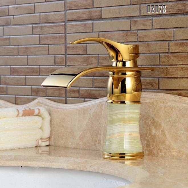 Sit-down jade waterfall lift-style faucet under-counter basin cold and hot water faucet bathroom wash basin faucet