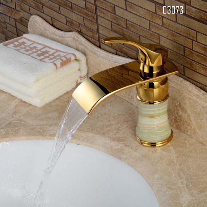 Sit-down jade waterfall lift-style faucet under-counter basin cold and hot water faucet bathroom wash basin faucet