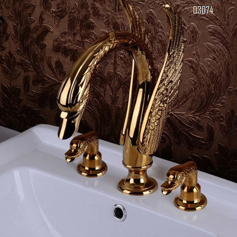 Hotel tycoon exclusive high-end three-piece set golden wash basin all-Brass faucet European vintage  waterfall faucets