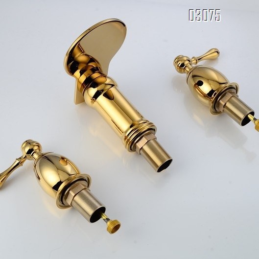 Three-hole Separate bathroom sink basin faucet waterfall style water outlet all-Brass Cold and Hot water faucet