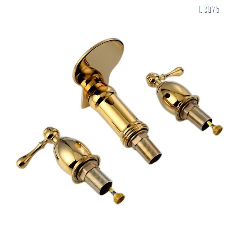Three-hole Separate bathroom sink basin faucet waterfall style water outlet all-Brass Cold and Hot water faucet