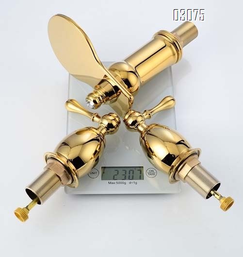 Three-hole Separate bathroom sink basin faucet waterfall style water outlet all-Brass Cold and Hot water faucet