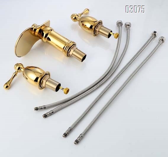 Three-hole Separate bathroom sink basin faucet waterfall style water outlet all-Brass Cold and Hot water faucet